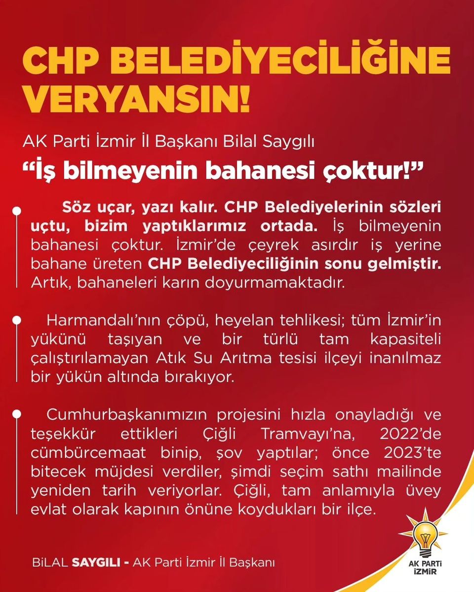 AK Parti İzmir İl Başkanı, CHP'li İzmir belediyelerini sert bir şekilde eleştirdi