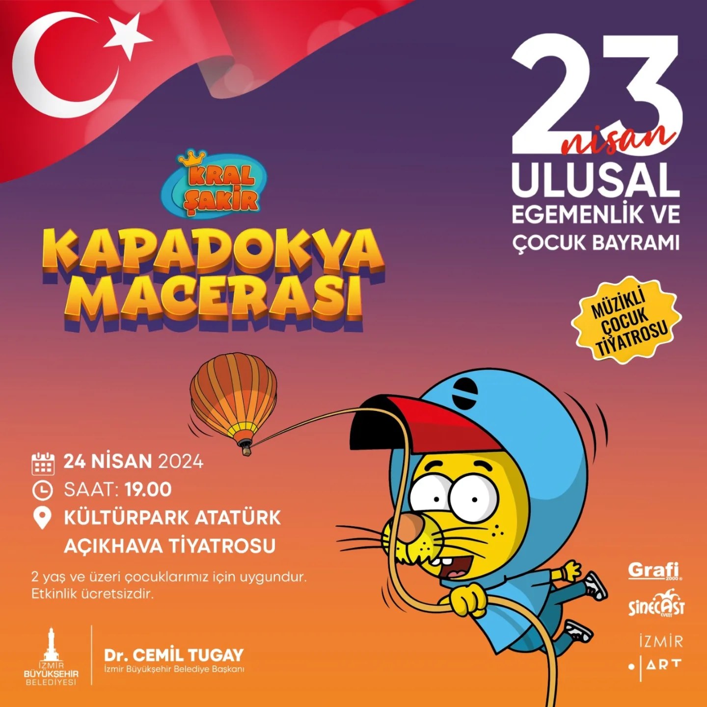 İzmir'de 23 Nisan'da Kral Şakir Kapadokya Macerası ve Maşa ile Koca Ayı müzikalleriyle çocuklar eğlenceye doyacak.