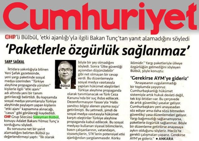 Cumhuriyet Halk Partisi Milletvekili Süleyman Bülbül, Yeni Dezenformasyon Yasası'na Eleştiri Getirdi