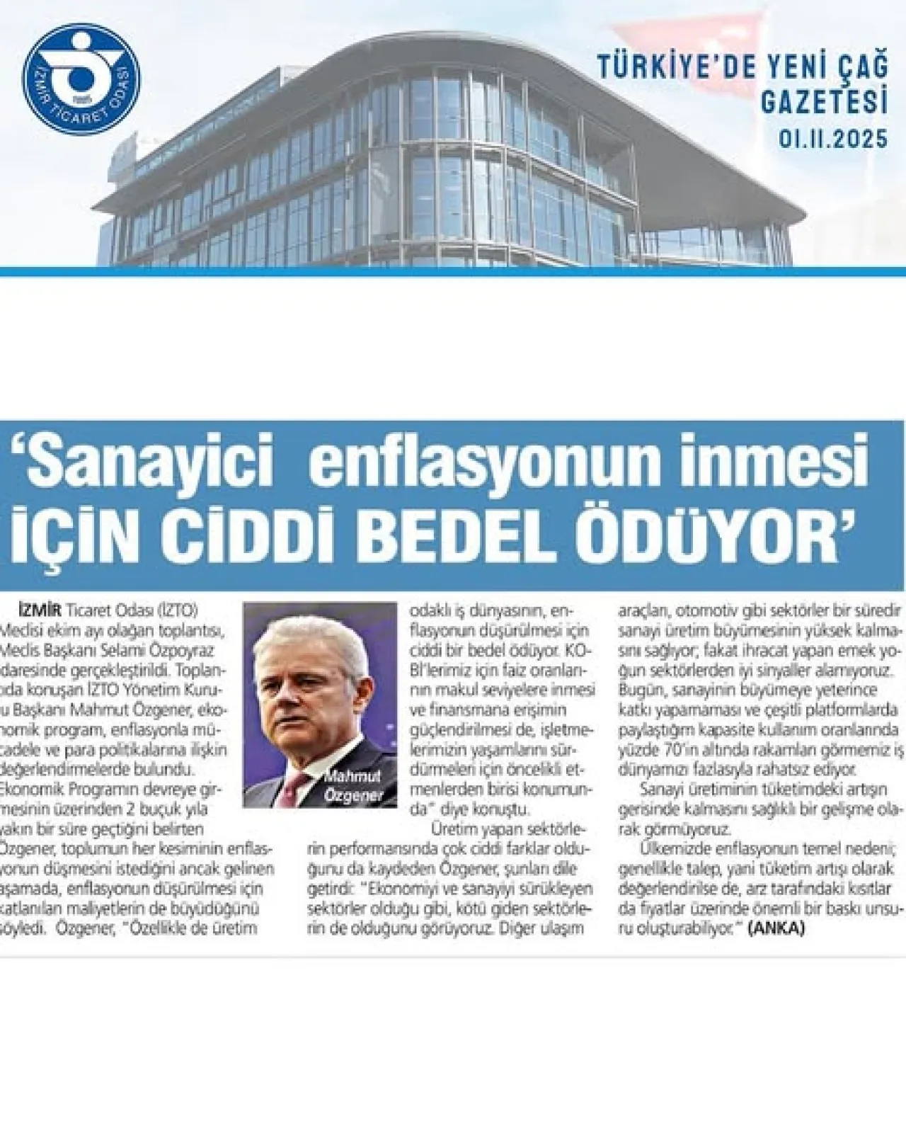 İzmir Ticaret Odası Başkanı Özgener, Ekonomik Gündemi Değerlendirdi