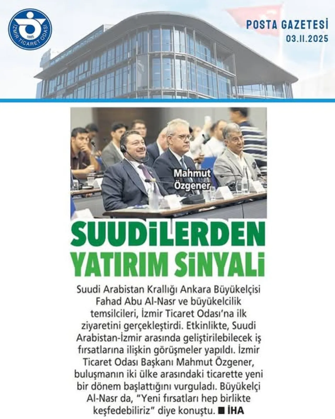 Suudi Arabistan Büyükelçisi, İzmir'de Ticari İş Birliği Fırsatlarını Görüştü