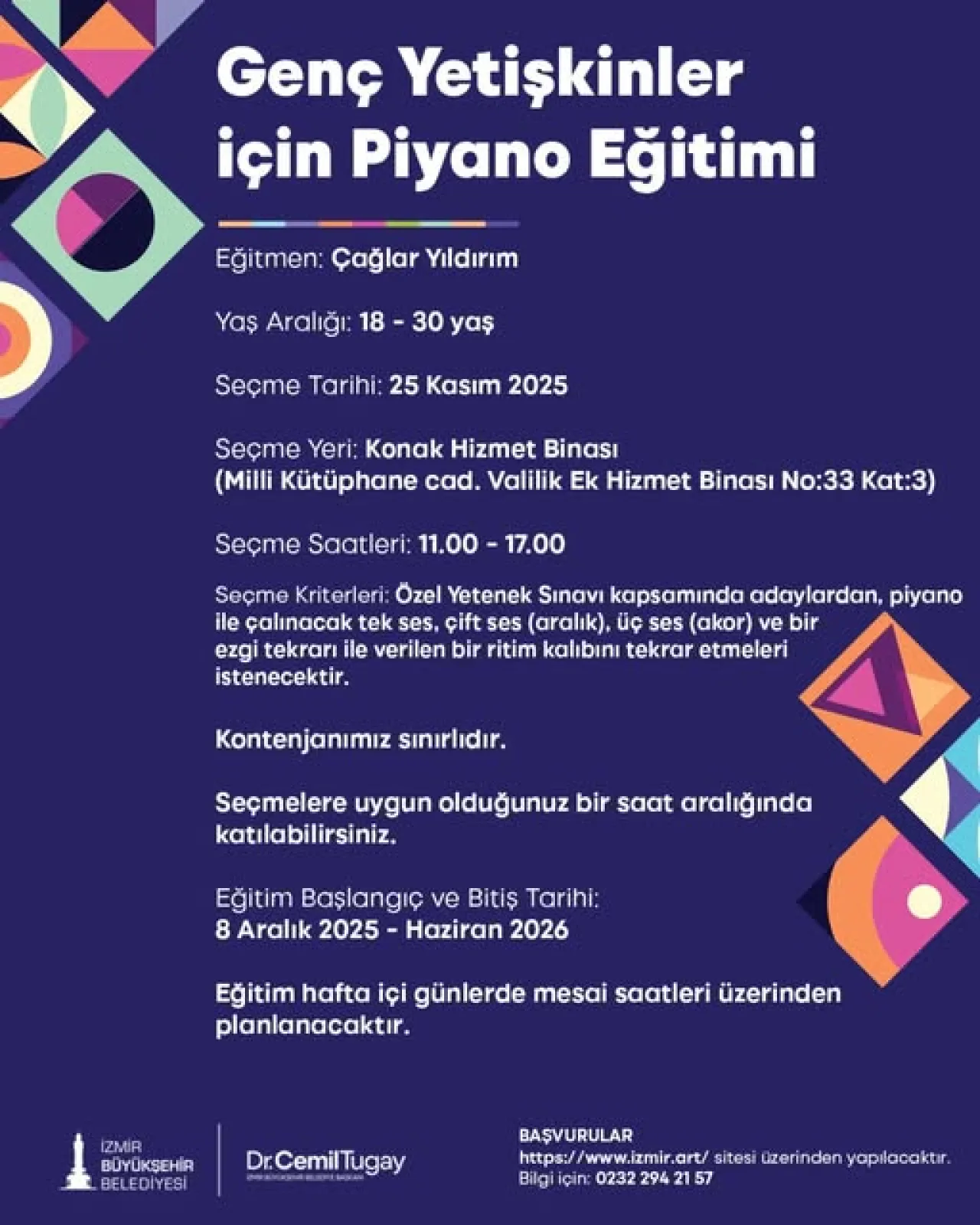 İzmir'de Genç Yetişkinlere Ücretsiz Piyano Eğitimi Fırsatı