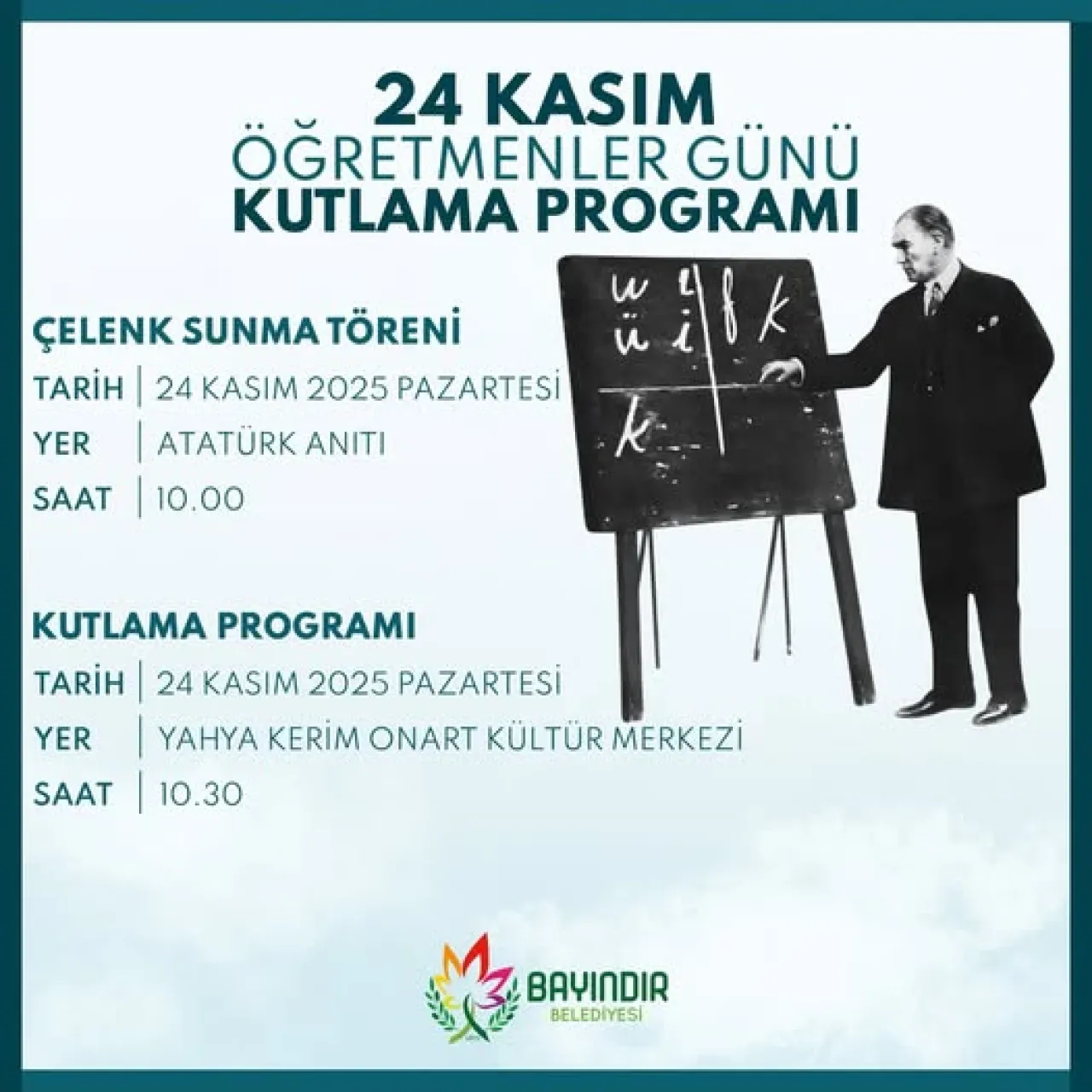 Bayındır'da 24 Kasım Öğretmenler Günü Kutlama Programı Açıklandı