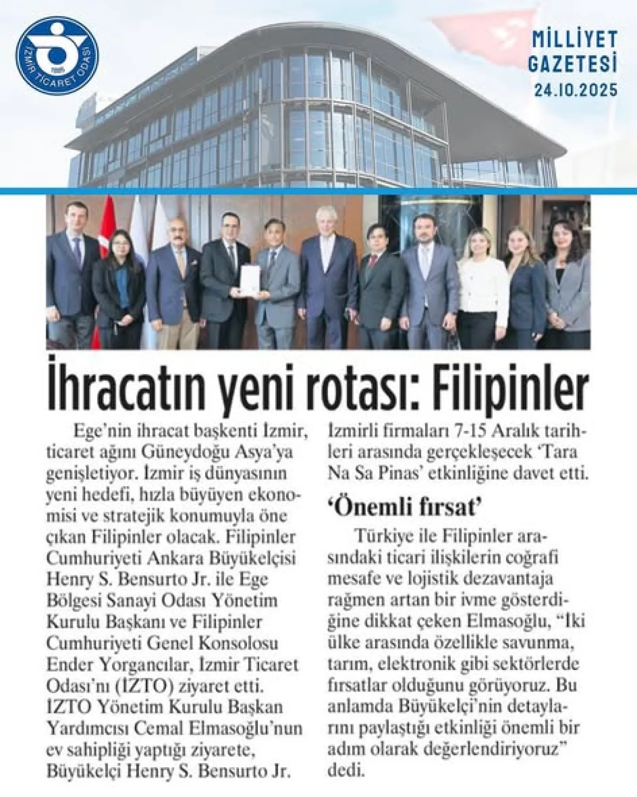 İzmirli İş İnsanları Filipinler'e Açılıyor: Yeni Ticaret Fırsatları Kapısı Aralanıyor