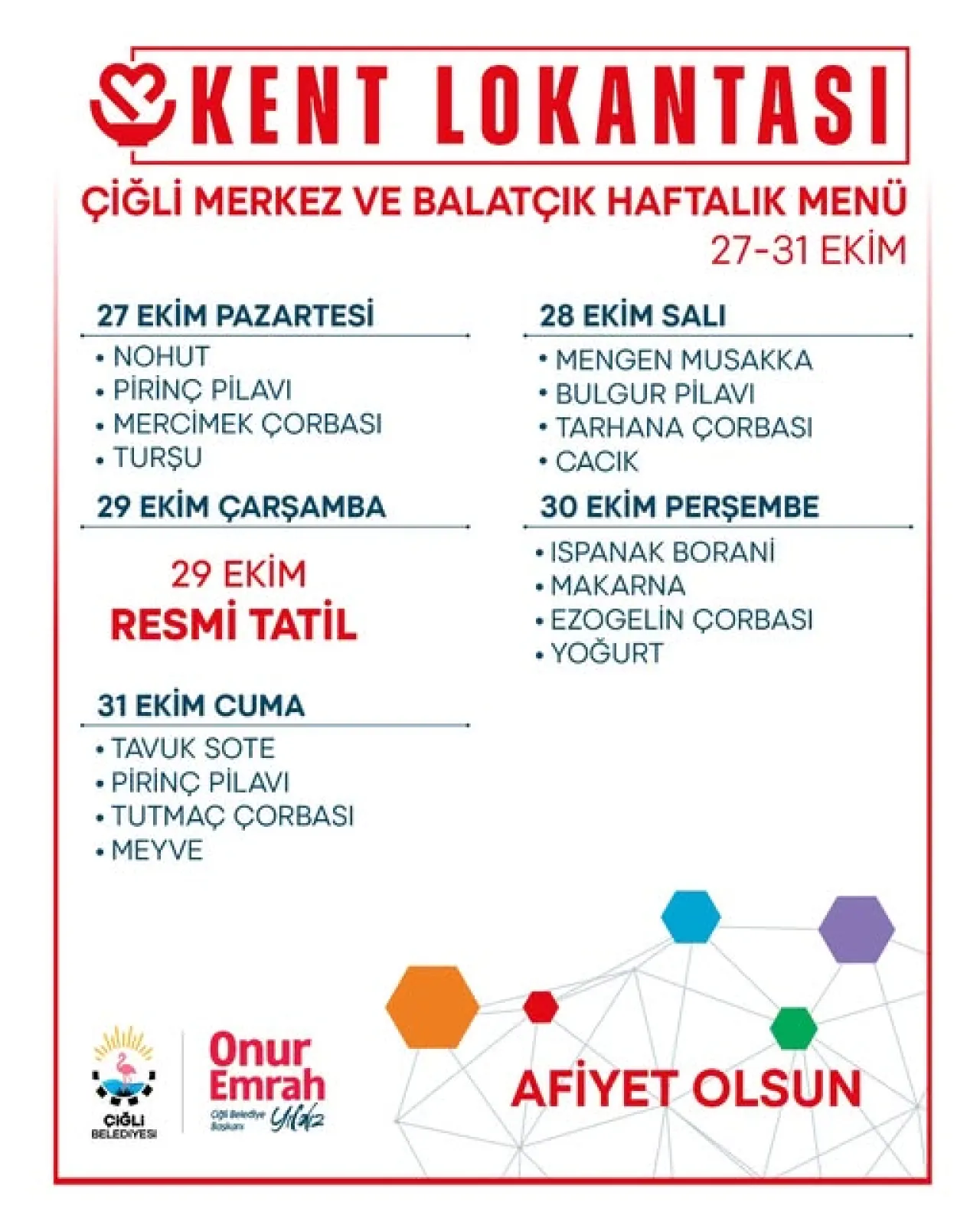 Çiğli'de Uygun Fiyatlı ve Lezzetli Ev Yemekleri Haftanın Menüsünde