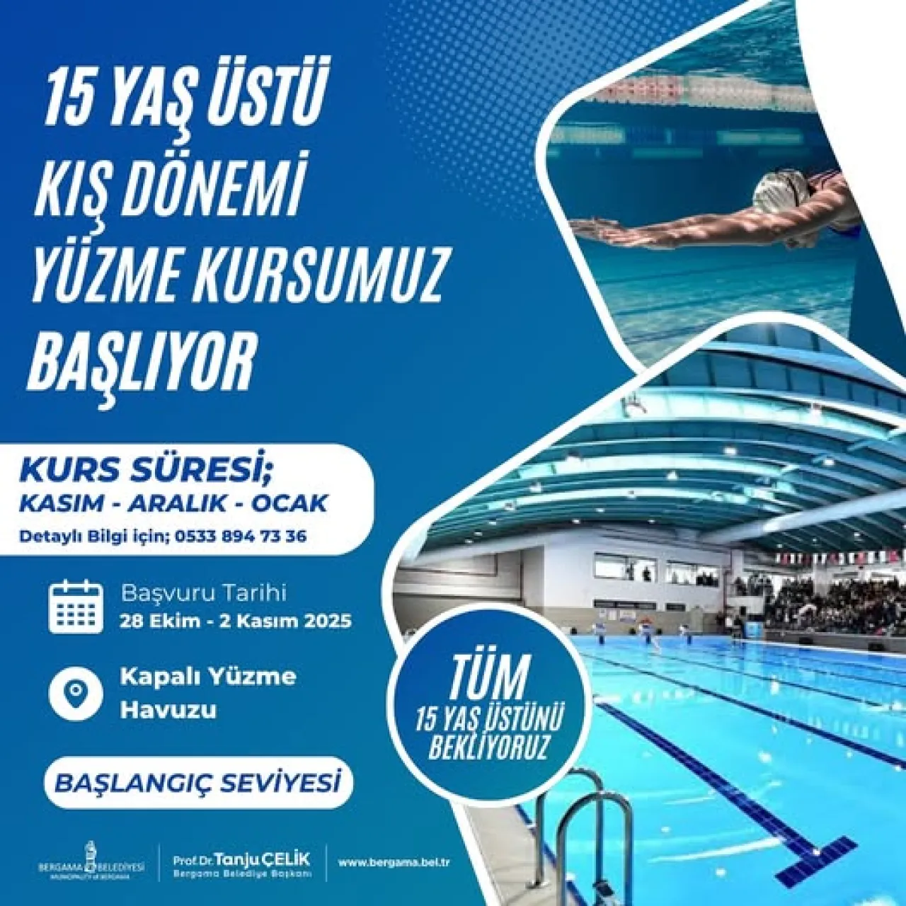 Bergama'da 15 Yaş Üstü İçin Kış Dönemi Yüzme Kursu Kayıtları Başlıyor