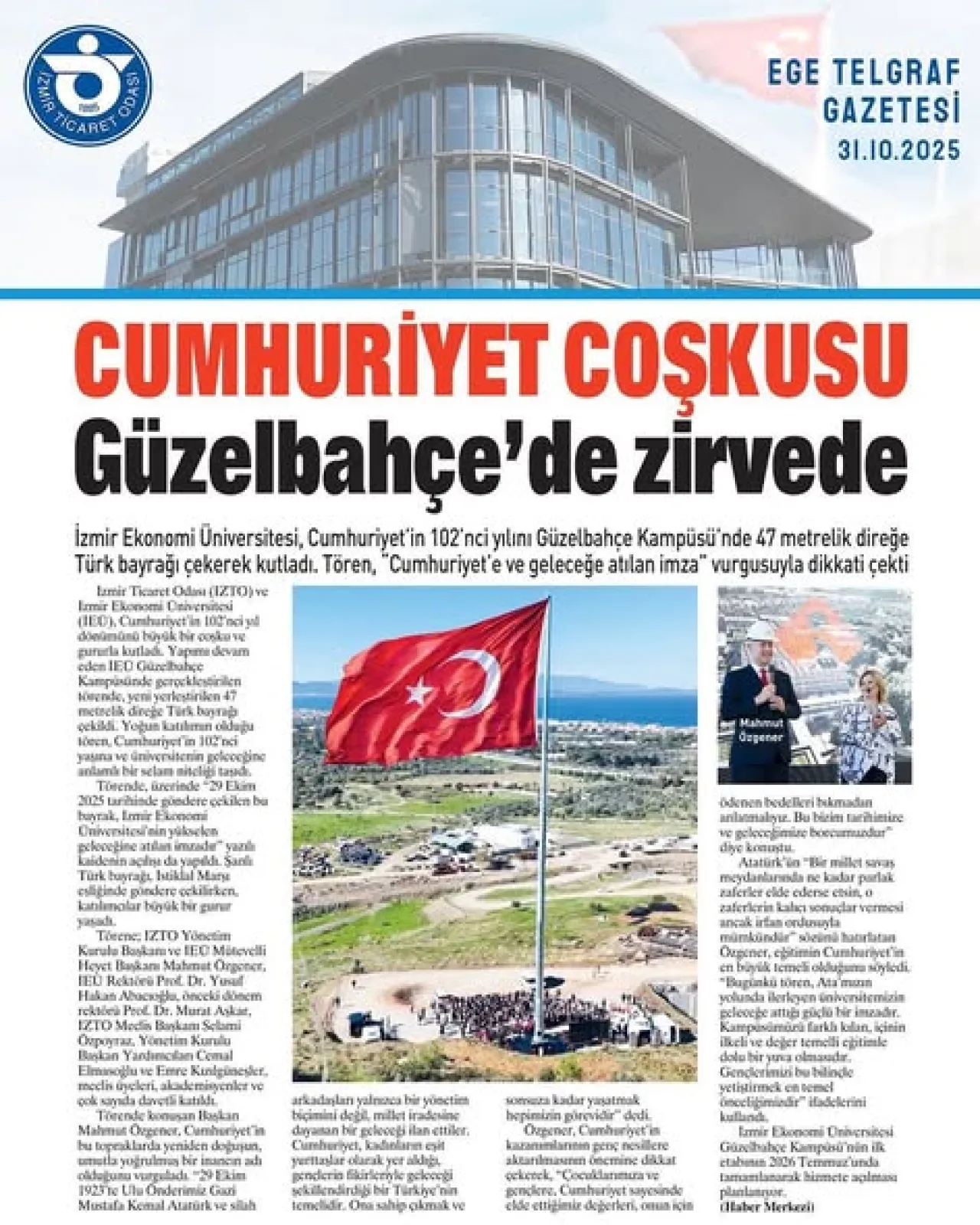 İzmir Ticaret Odası ve İzmir Ekonomi Üniversitesi'nden 29 Ekim Coşkusu